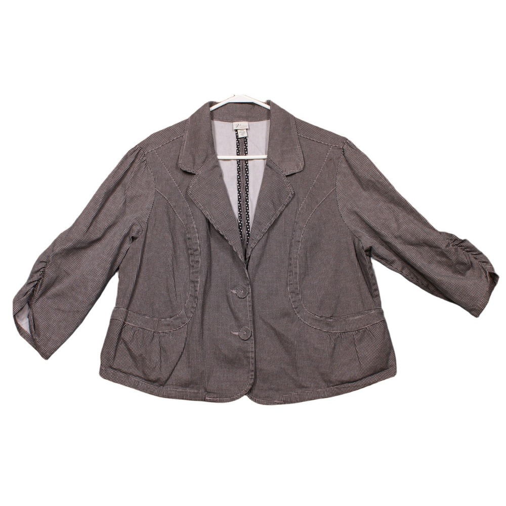 Venezia Womens Houndstooth Blazer Brown Black White Ruched 3/4 Sleeve Size 18/20